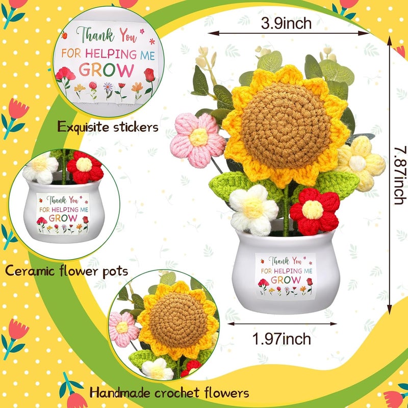Suncalla Teacher Valentine's Day Appreciation Gift from Students Thank You for Helping Me Grow Presents Positive Handmade Crochet Pot for Teacher Boss Lady 2026 Graduation Retirement Gift(Sunflower) - Image 3
